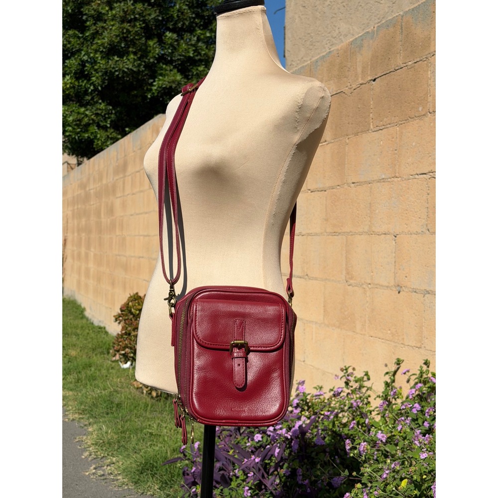 Minooy Naya Small Crossbody Bag Wine Red Full Grain Leather RFID Wallet travel